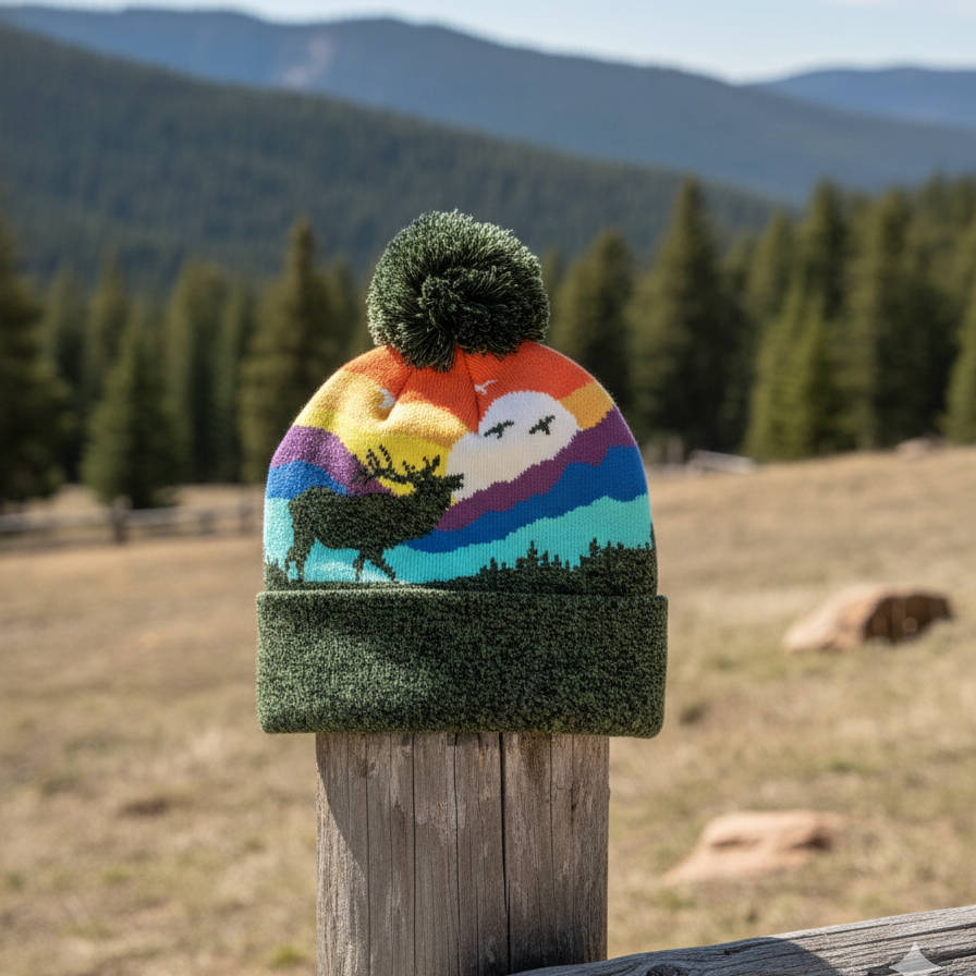 Kid Elk Pom Beanie Warm Winter Knit Hat for Outdoor Adventure