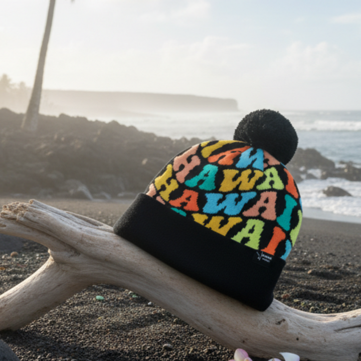 Hawaii Colorful Letter Beanie Winter Knit Hat with Pom Pom for Cold Weather