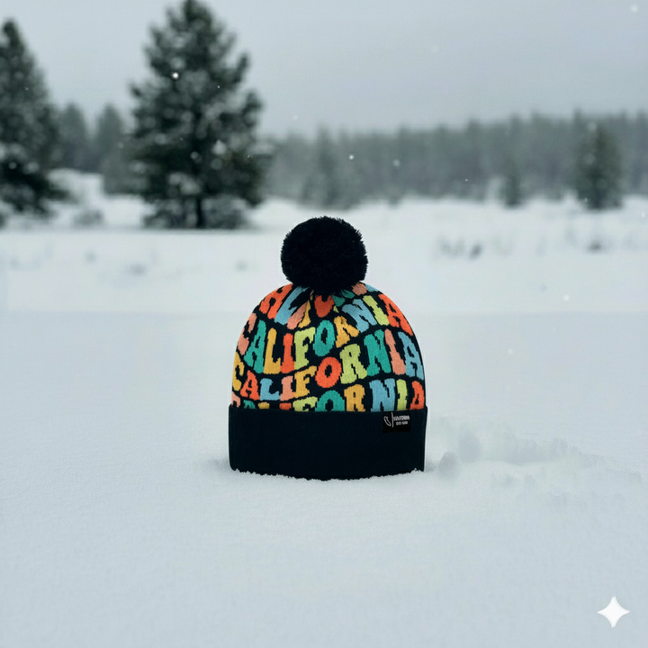 CALIFORNIA Colorful Pom Pom Beanie - Warm Knitted Winter Hat
