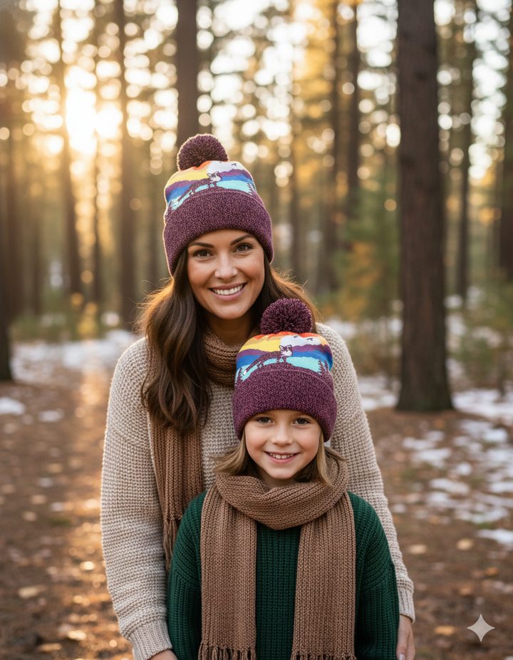 Kid Fox Pom Beanie Warm Winter Knit Hat for Outdoor Adventure