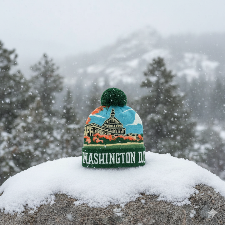 Washington D.C. Capitol Autumn Knit Pom Pom Beanie – USA Landmark Winter Hat