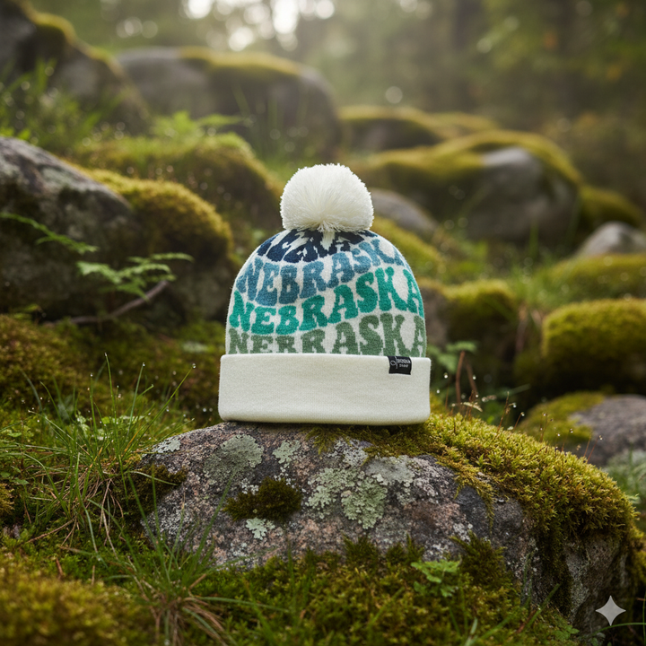 NEBRASKA Colorful Knit Pom Pom Beanie - Retro Winter Warm Hat