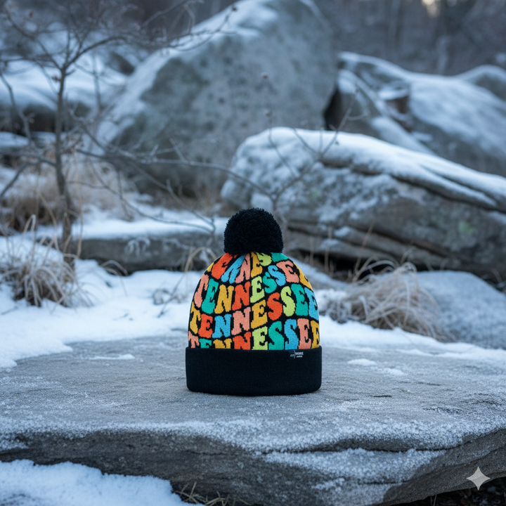 TENNESSEE Colorful Knit Pom Pom Beanie - Retro Winter Warm Hat