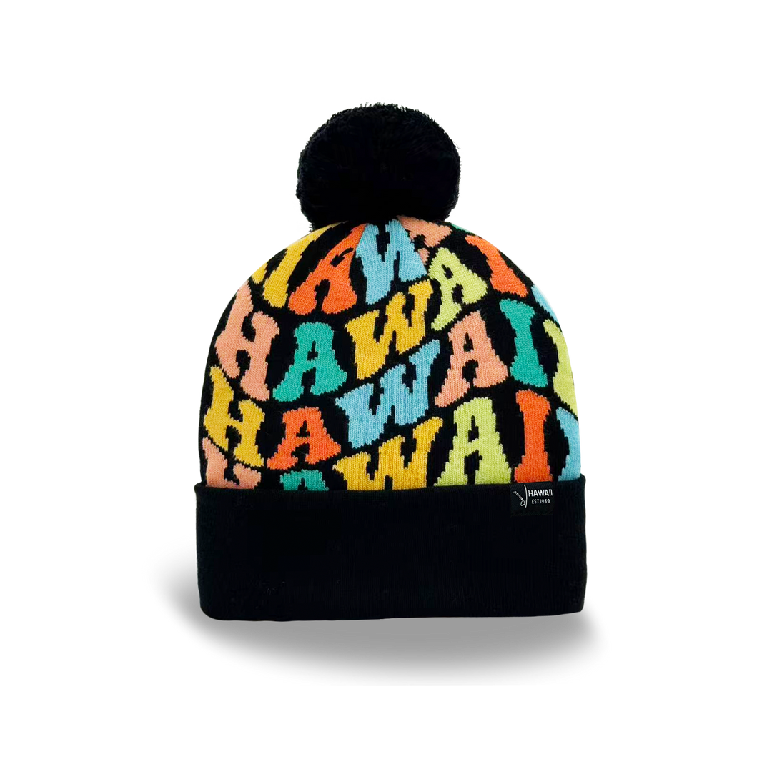 Hawaii Colorful Letter Beanie Winter Knit Hat with Pom Pom for Cold Weather