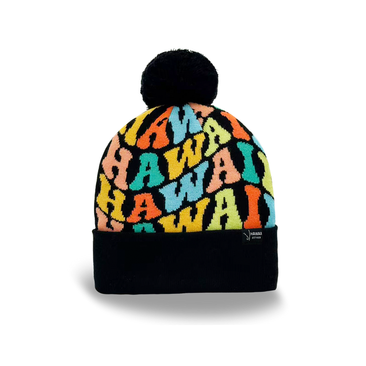 Hawaii Colorful Letter Beanie Winter Knit Hat with Pom Pom for Cold Weather