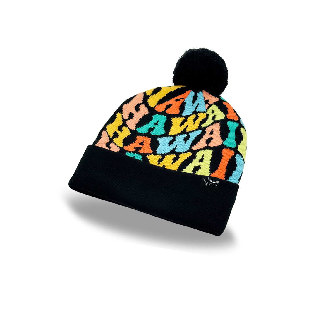 Hawaii Colorful Letter Beanie Winter Knit Hat with Pom Pom for Cold Weather