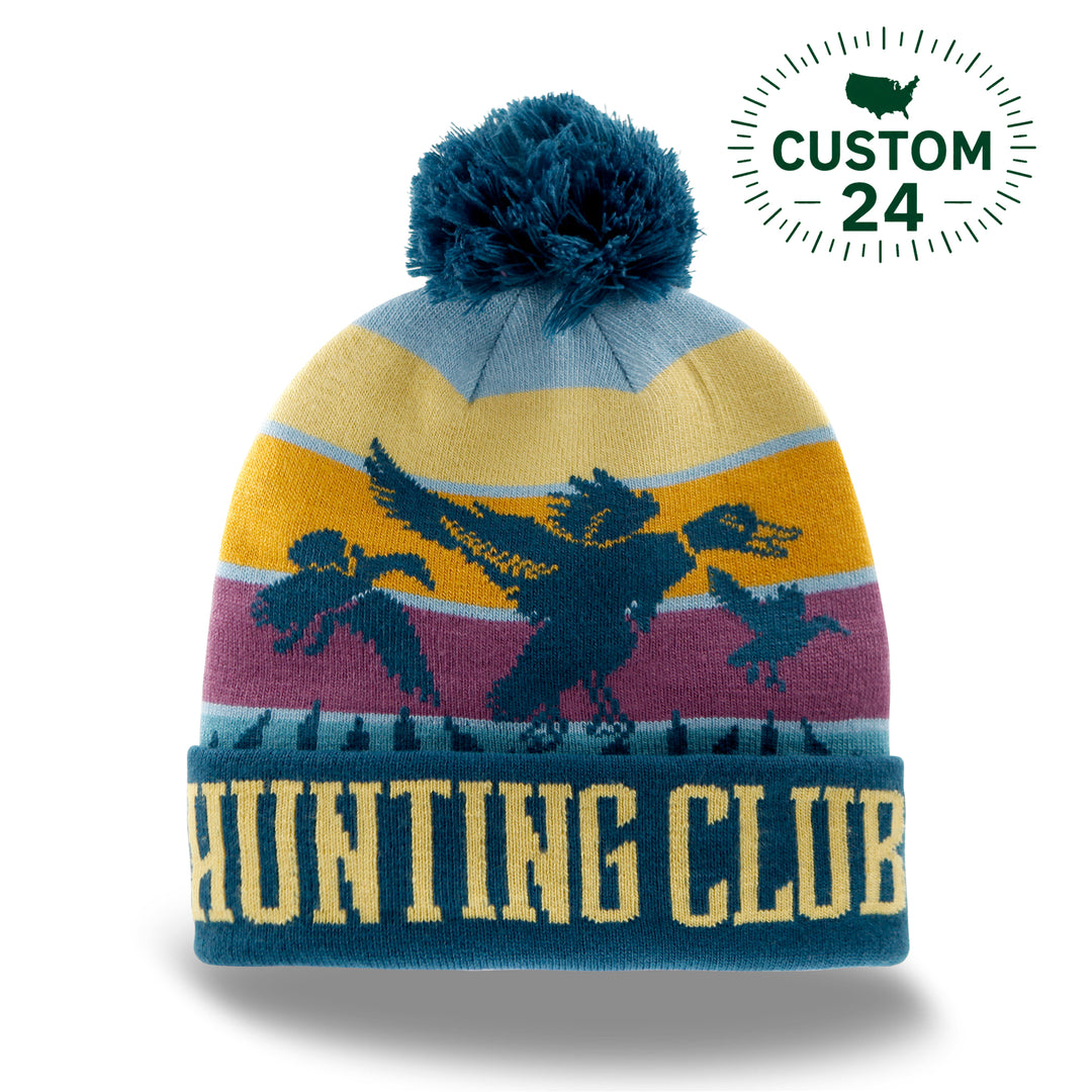Hunting Club Knit Beanie with Pom Pom, Winter Hat for Bird Hunting Outdoor Sports