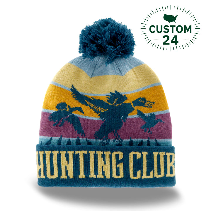 Hunting Club Knit Beanie with Pom Pom, Winter Hat for Bird Hunting Outdoor Sports