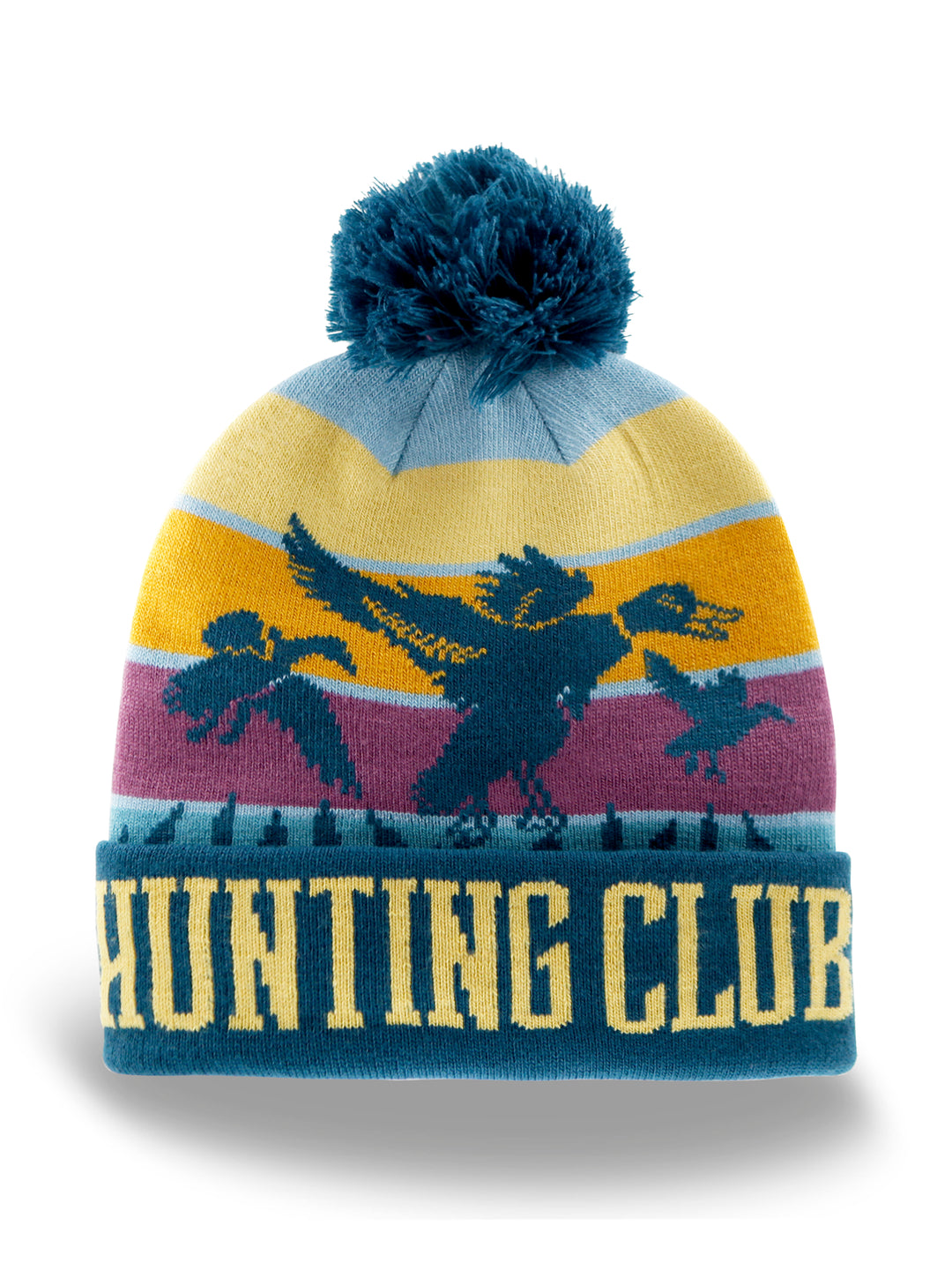 Hunting Club Knit Beanie with Pom Pom, Winter Hat for Bird Hunting Outdoor Sports