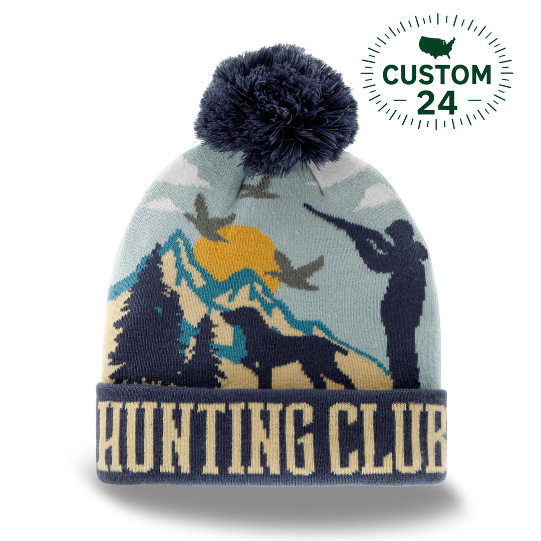 Hunting Club Knit Beanie Pom Pom Winter Hat for Outdoor Hunting Hiking Camping