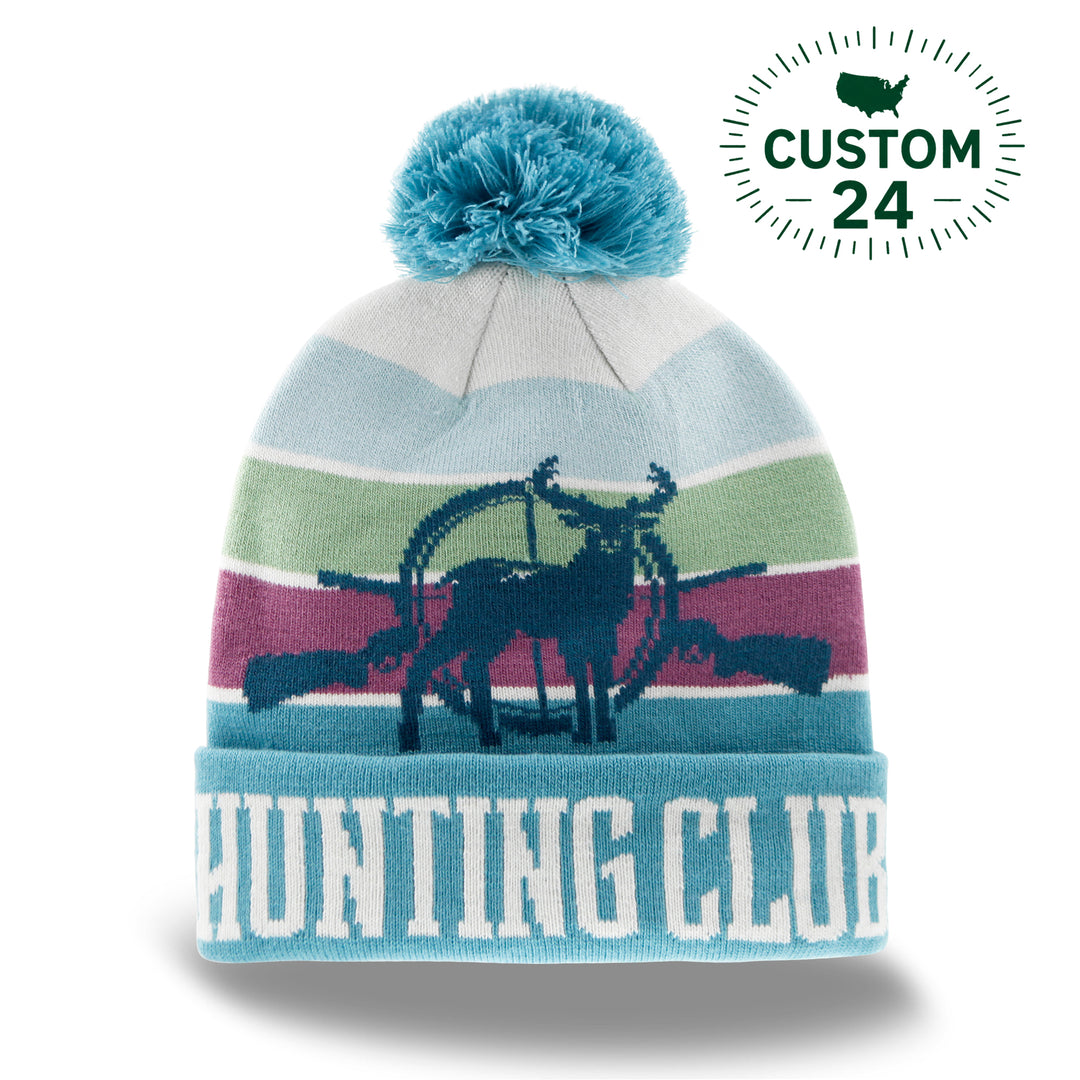 Hunting Club Knit Beanie with Pom Pom, Winter Hat for Deer Hunting Outdoor Sports