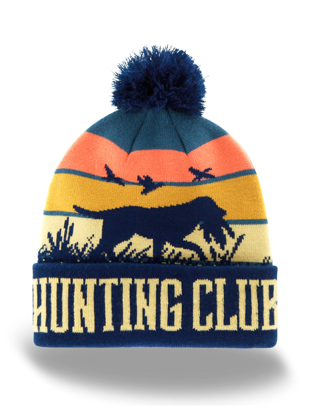 Hunting Dog Sunset Knit Beanie with Pom Pom Winter Hat Outdoor Duck Retriever Gear
