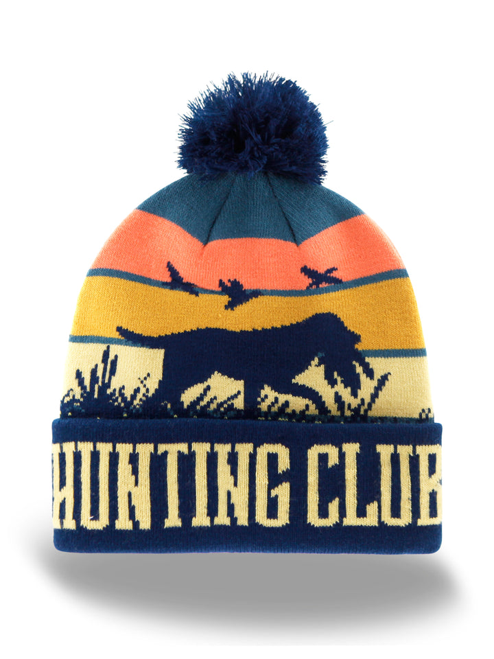 Hunting Dog Sunset Knit Beanie with Pom Pom Winter Hat Outdoor Duck Retriever Gear