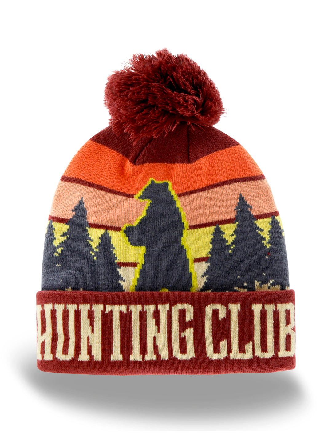 Hunting Club Knit Beanie Pom Pom Winter Hat for Outdoor Adventure Hiking Camping