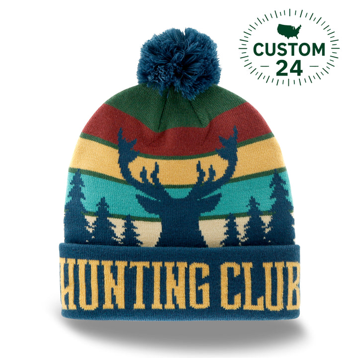 Hunting Club Knit Beanie with Pom Pom, Winter Hat for Outdoorsmen and Deer Season