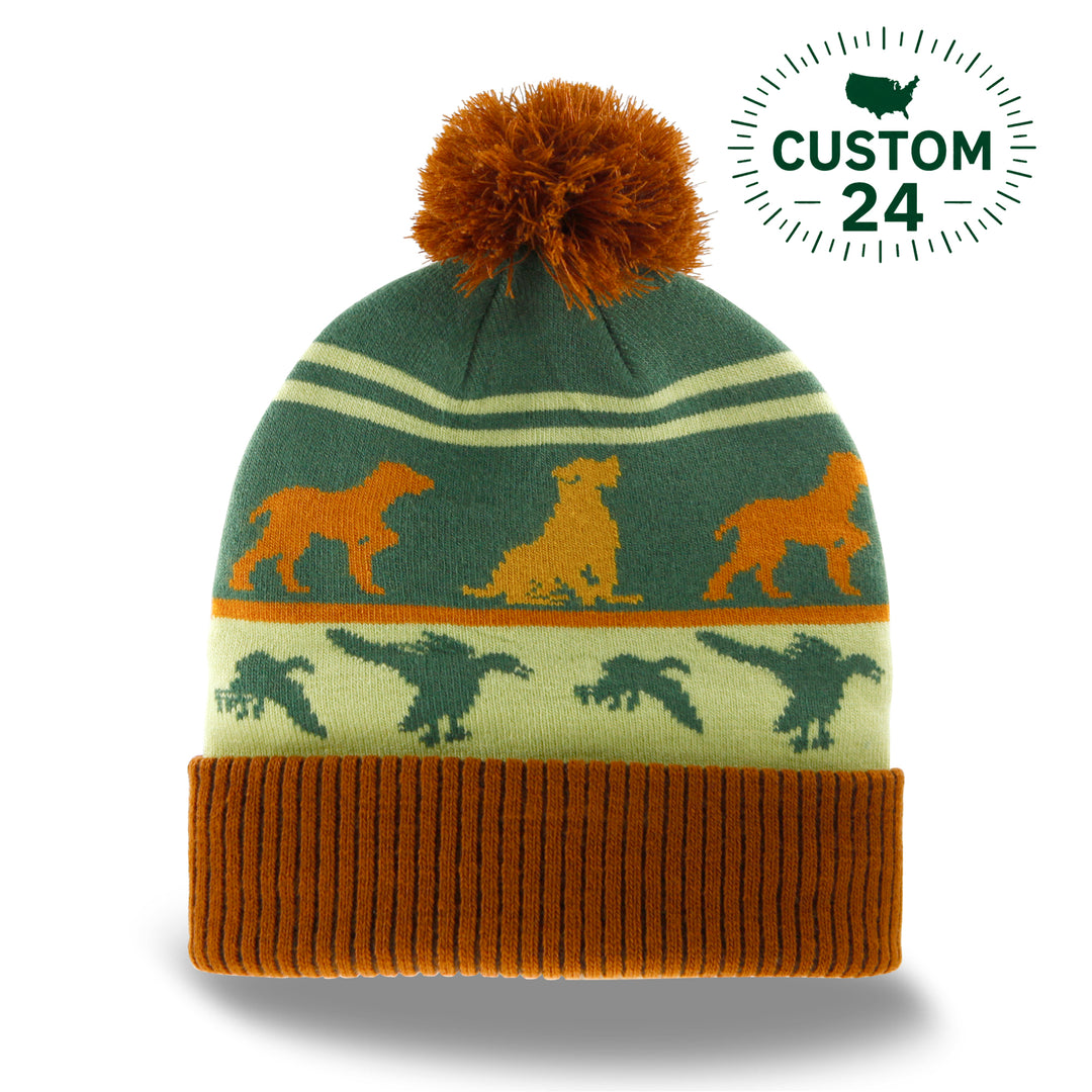 Hunting Dog Knit Beanie with Pom Pom Winter Hat Retriever Duck Outdoor Snow Gear