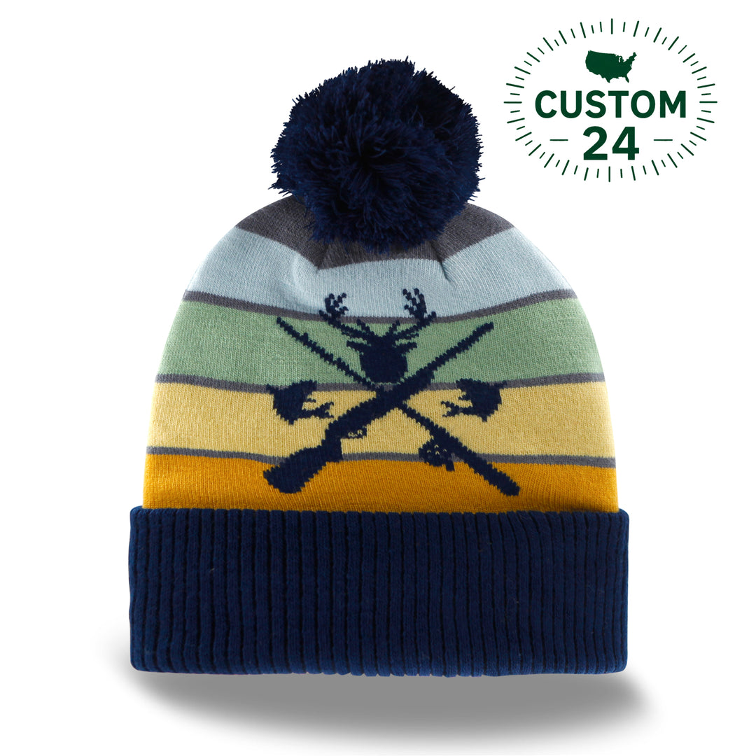 Moose and Oars Knit Beanie with Pom Pom Winter Hat Forest Lake Adventure Style
