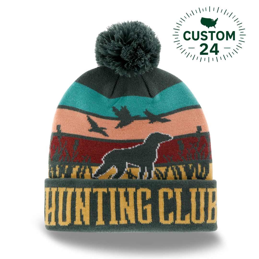 Hunting Club Knit Beanie with Pom Pom, Winter Hat for Outdoor Hunting Dog Lovers