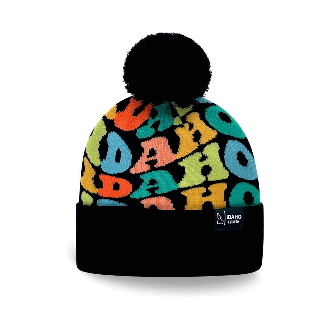 IDAHO Colorful Pom Pom Beanie - Warm Knitted Winter Hat