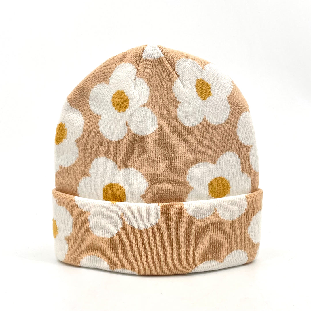 Floral Knit Beanie Hat – Retro Daisy Winter Warm Unisex Fashion Accessory-NI60012