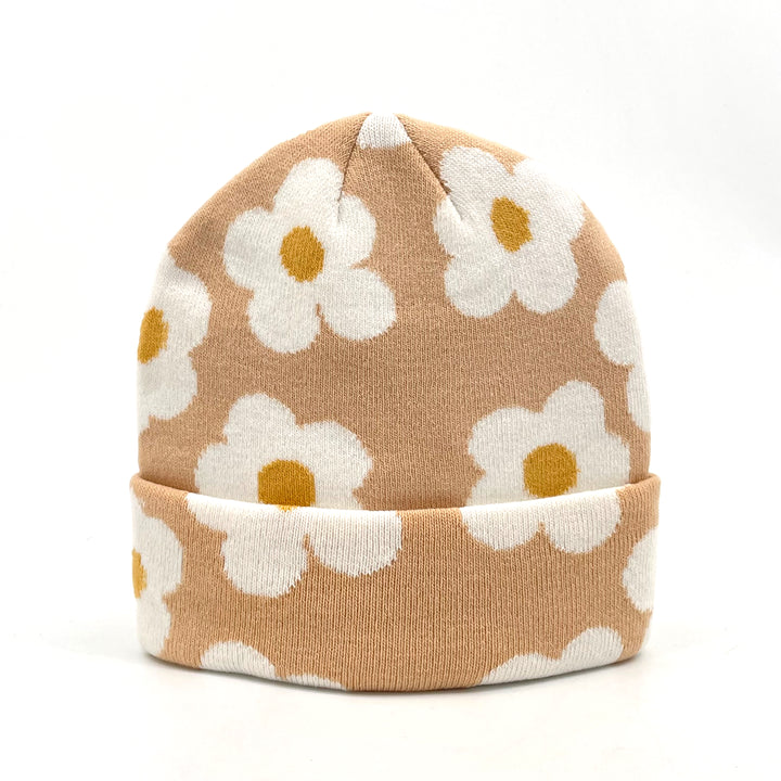 Floral Knit Beanie Hat – Retro Daisy Winter Warm Unisex Fashion Accessory-NI60012