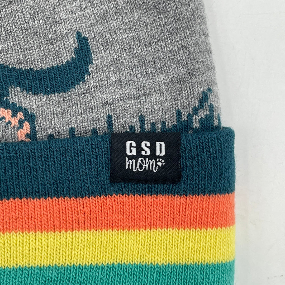 German Shepherd Dog Design Knit Beanie with Pom Pom, Fashion Winter Hat Unisex