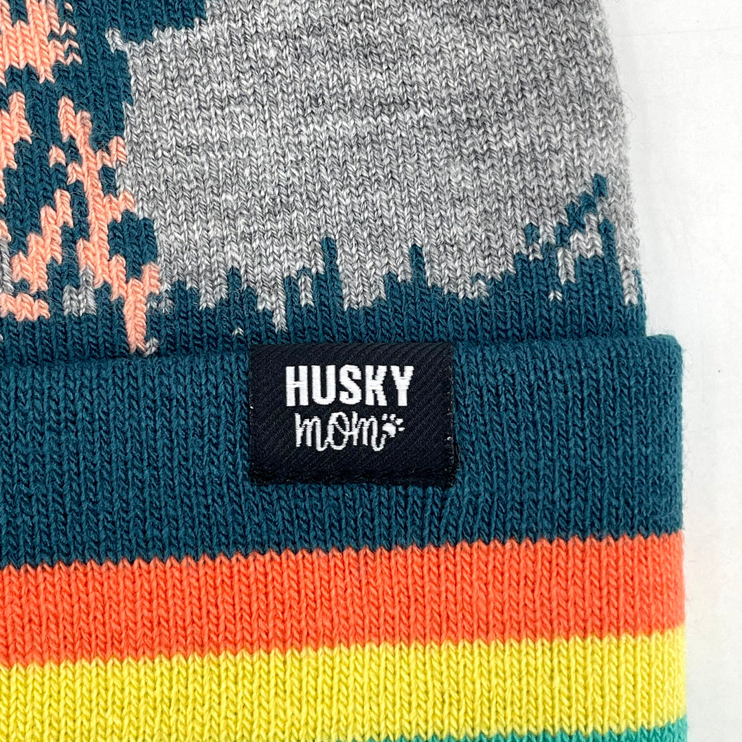Husky Dog Pom Pom Knit Beanie, Outdoor Warm Winter Hat for Pet Lovers