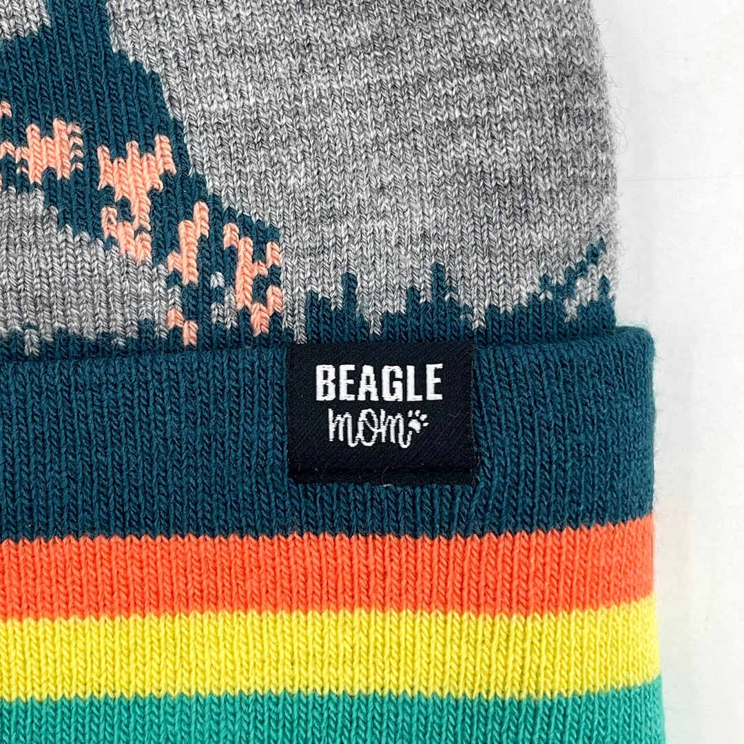 Beagle Dog Pom Pom Knit Beanie, Outdoor Warm Winter Hat for Pet Lovers