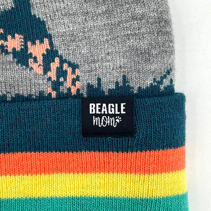 Beagle Dog Pom Pom Knit Beanie, Outdoor Warm Winter Hat for Pet Lovers