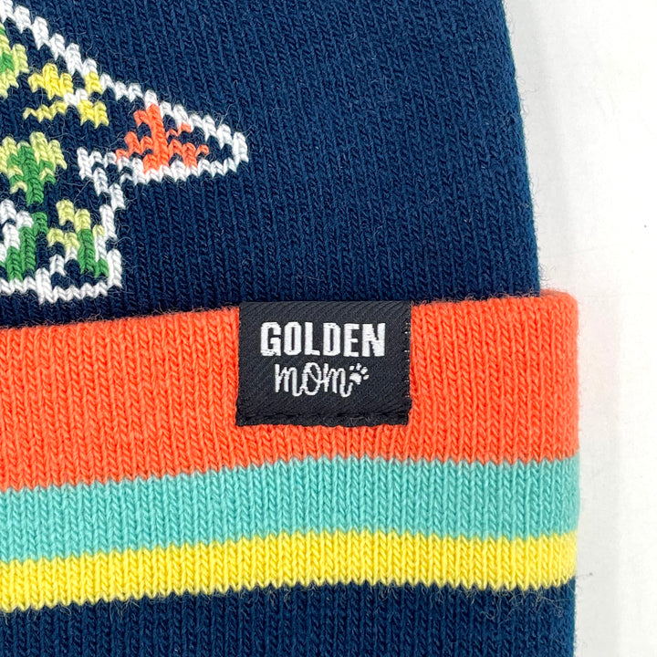 Cute Golden Retriever Dog Floral Knit Beanie with Pom Pom, Cozy Unisex Winter Hat