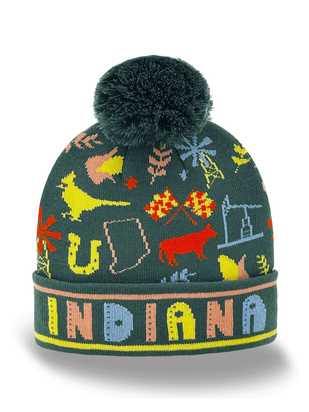 Indiana Knit Beanie Winter Hat with Pom Pom | Hoosier State Souvenir Gift