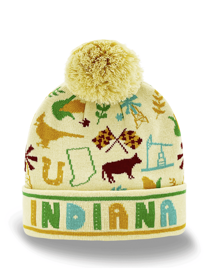 Indiana Knit Beanie Winter Hat with Pom Pom | Hoosier State Souvenir Gift