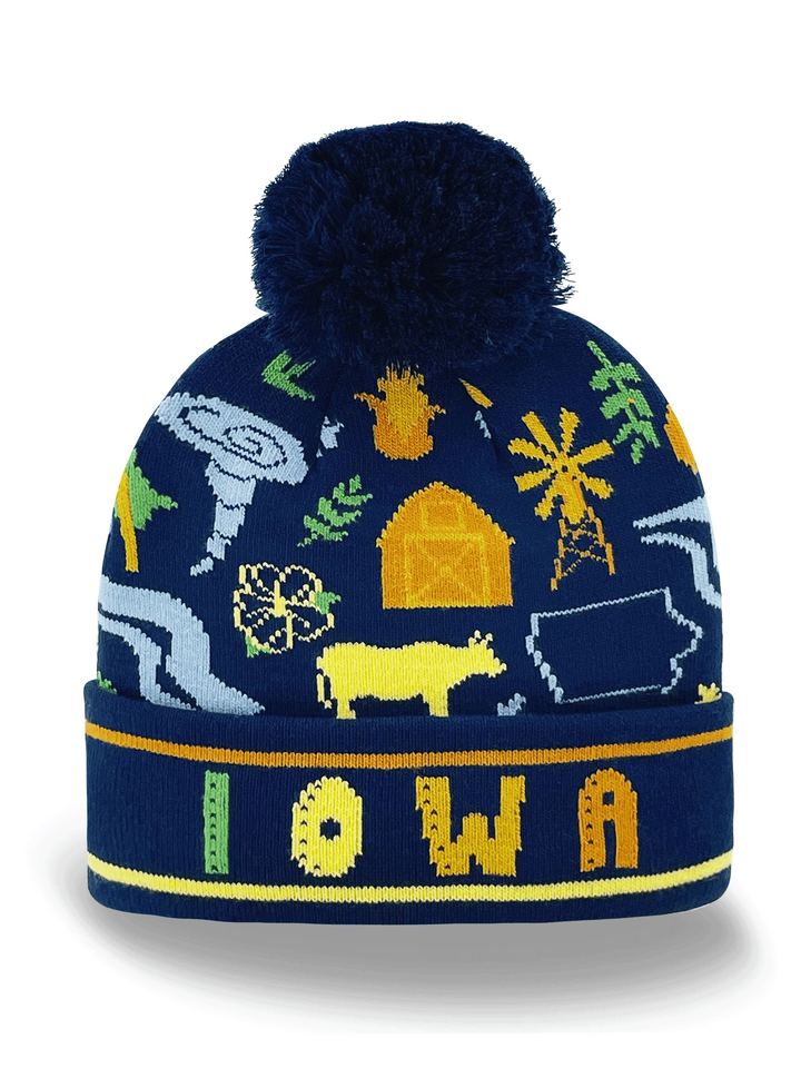 Iowa State Knit Beanie Hat with Pom Pom | Farm Nature Winter Travel Gift