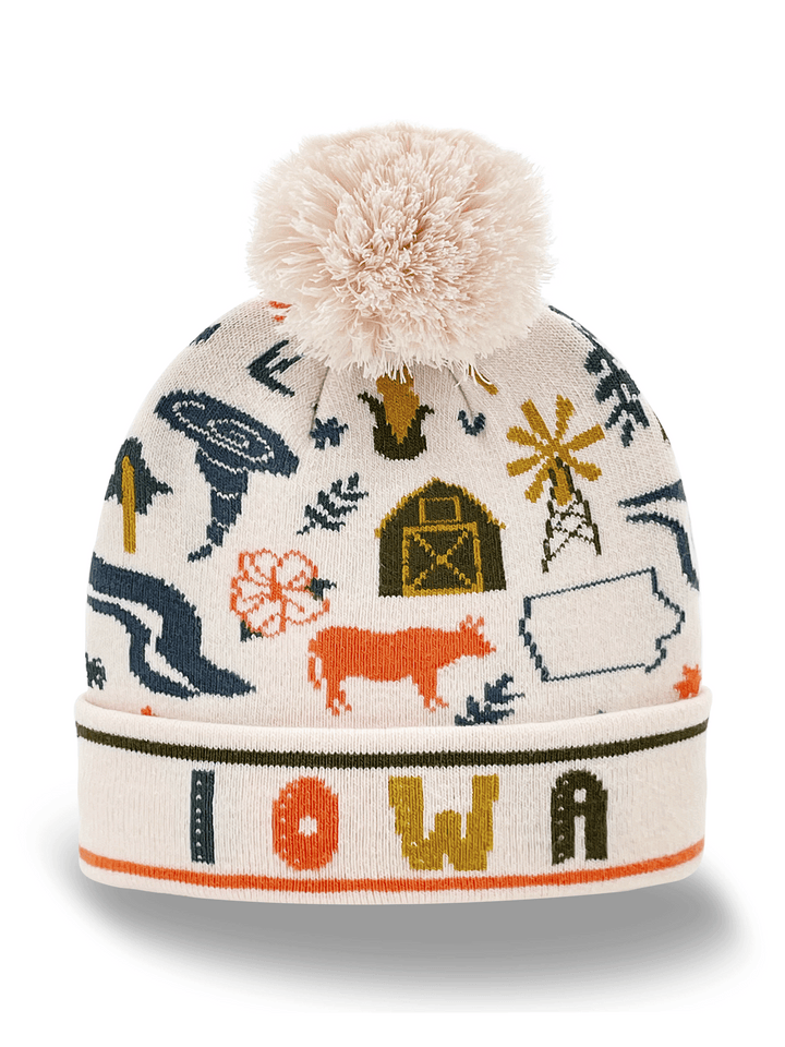 Iowa State Knit Beanie Hat with Pom Pom | Farm Nature Winter Travel Gift