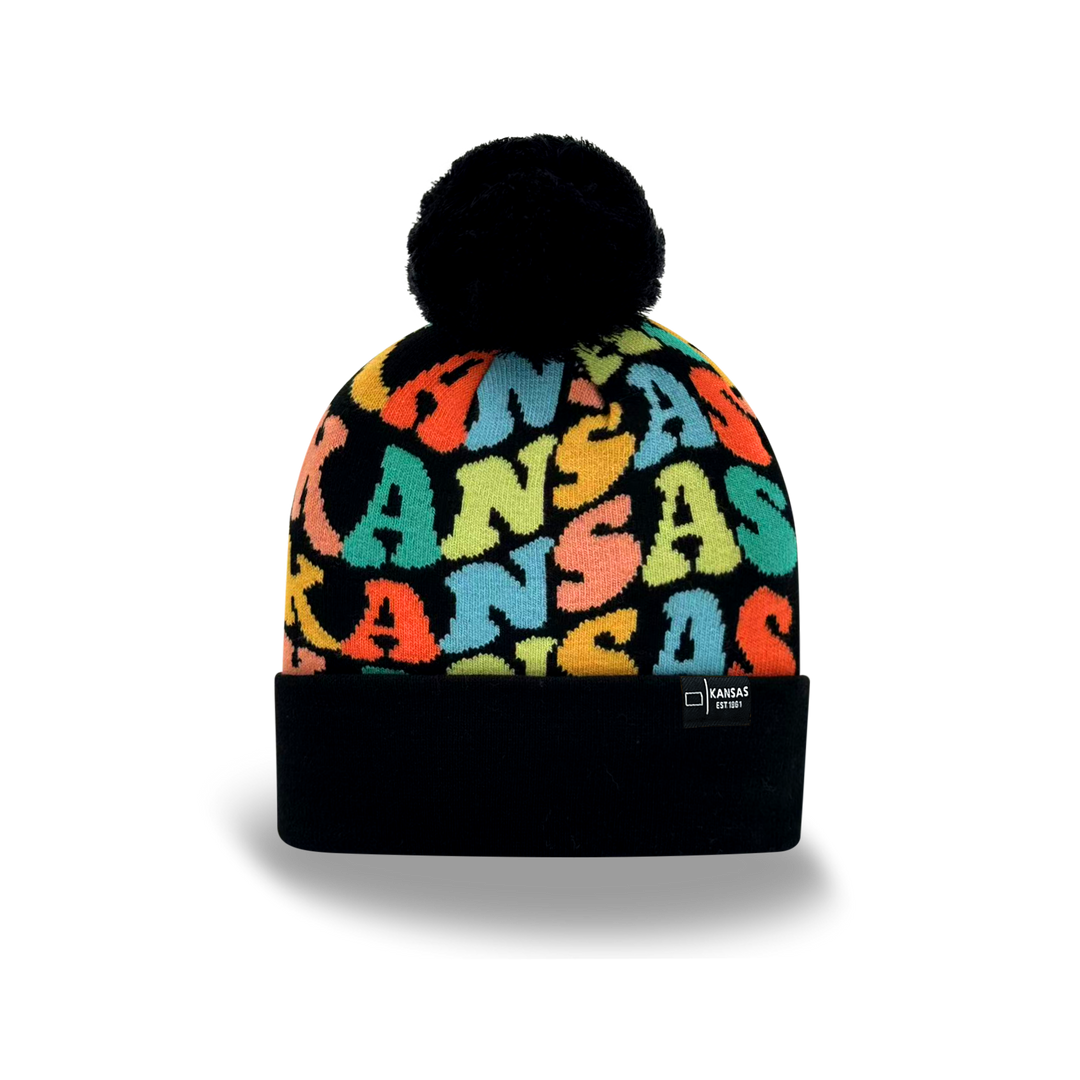 KANSAS Colorful Pom Pom Beanie - Warm Knitted Winter Hat
