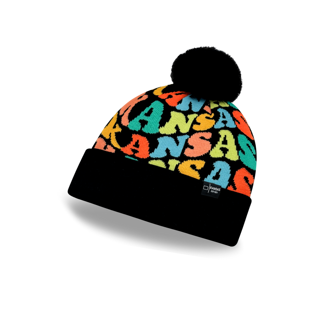 KANSAS Colorful Pom Pom Beanie - Warm Knitted Winter Hat