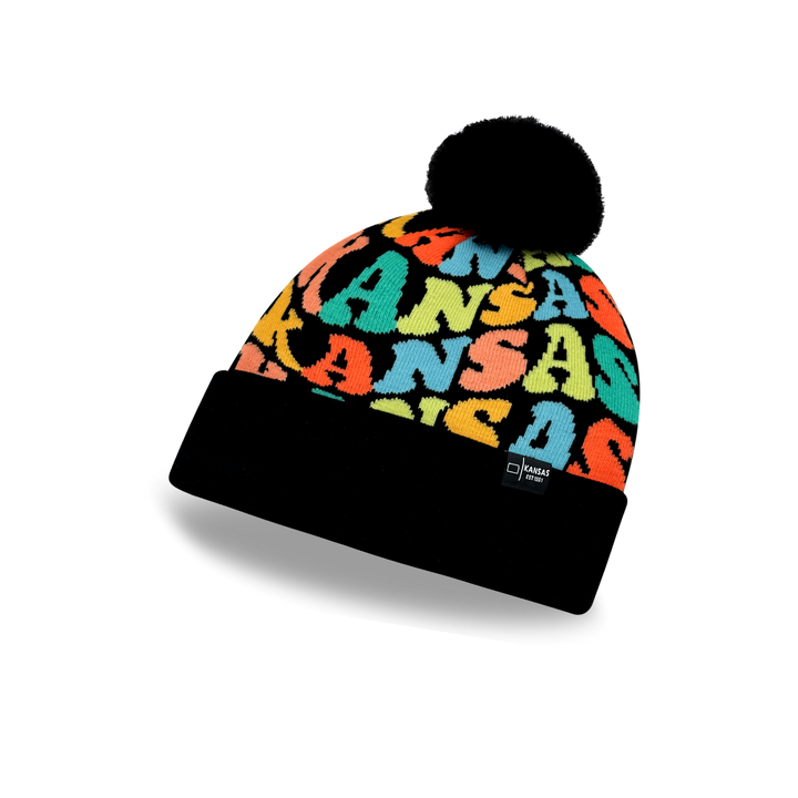 KANSAS Colorful Pom Pom Beanie - Warm Knitted Winter Hat