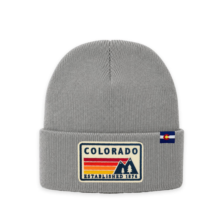 Colorado Mountain Patch Cuffed Beanie | 100% Acrylic Winter Hat with Embroidered State Patch