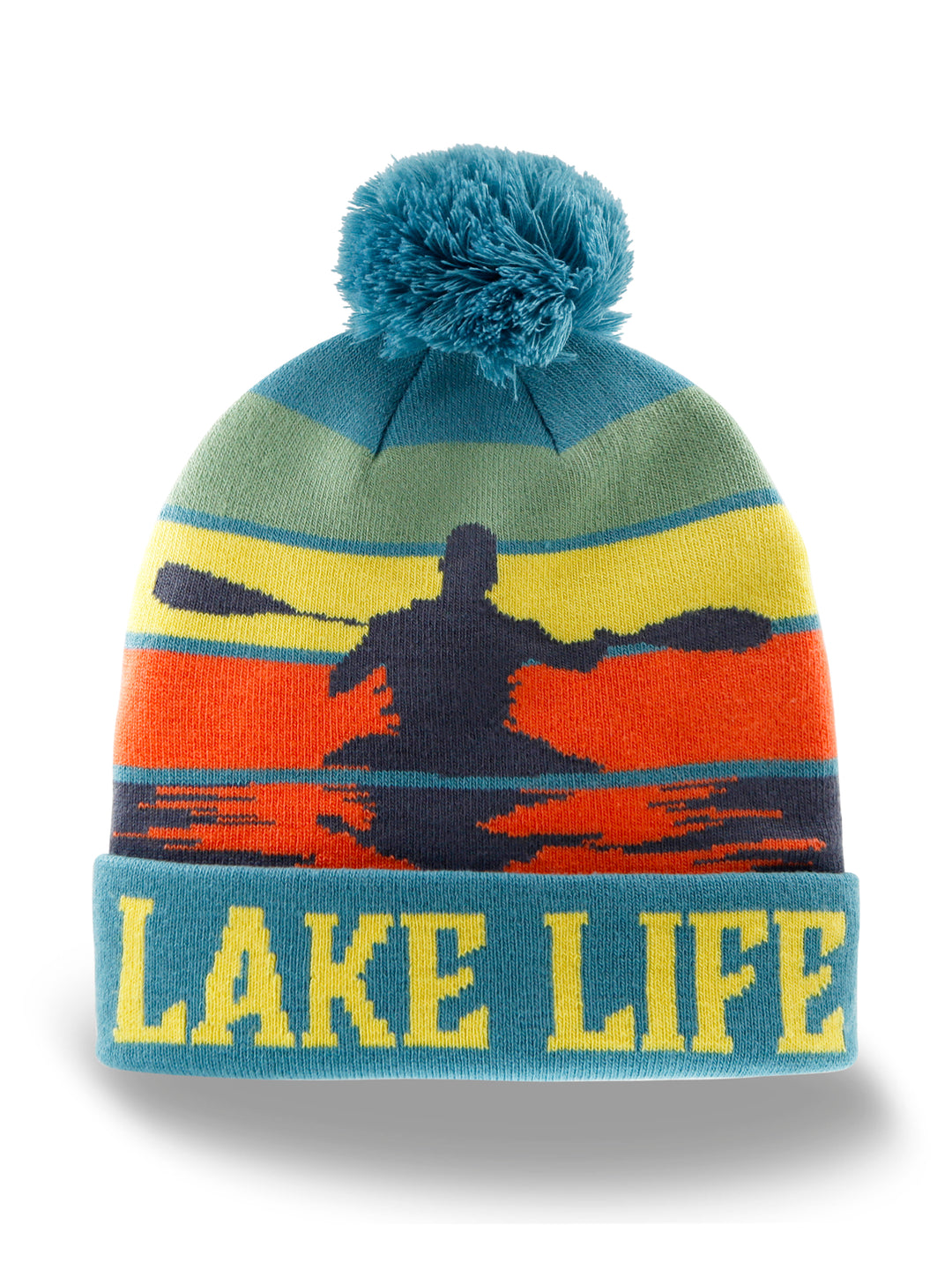 Lake Life Knit Beanie Hat with Pom | Winter Kayak Canoe Sunset Paddling Outdoor Cap