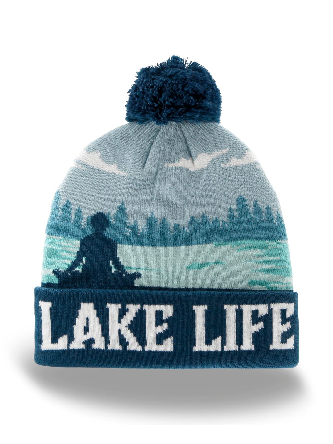 Lake Life Knit Beanie Pom Pom Winter Hat for Yoga Meditation Outdoor Adventure