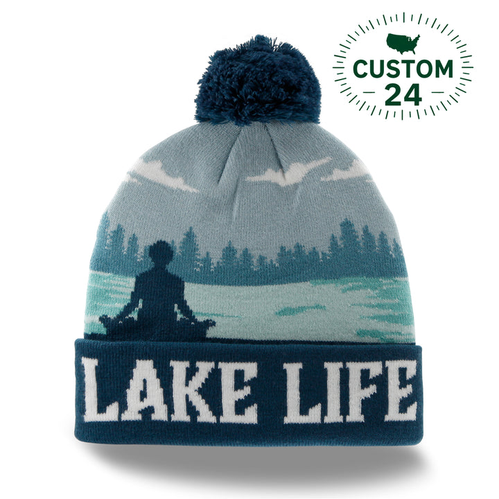 Lake Life Knit Beanie Pom Pom Winter Hat for Yoga Meditation Outdoor Adventure