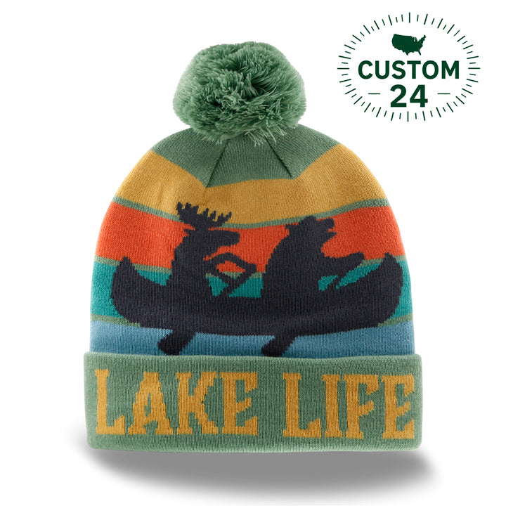 Lake Life Knit Beanie with Pom Pom Winter Hat – Canoe Adventure Outdoor Style