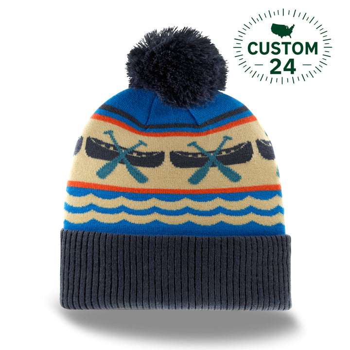 Canoe Paddle Knit Beanie with Pom Pom Winter Hat Outdoor Lake Adventure Snow Gear