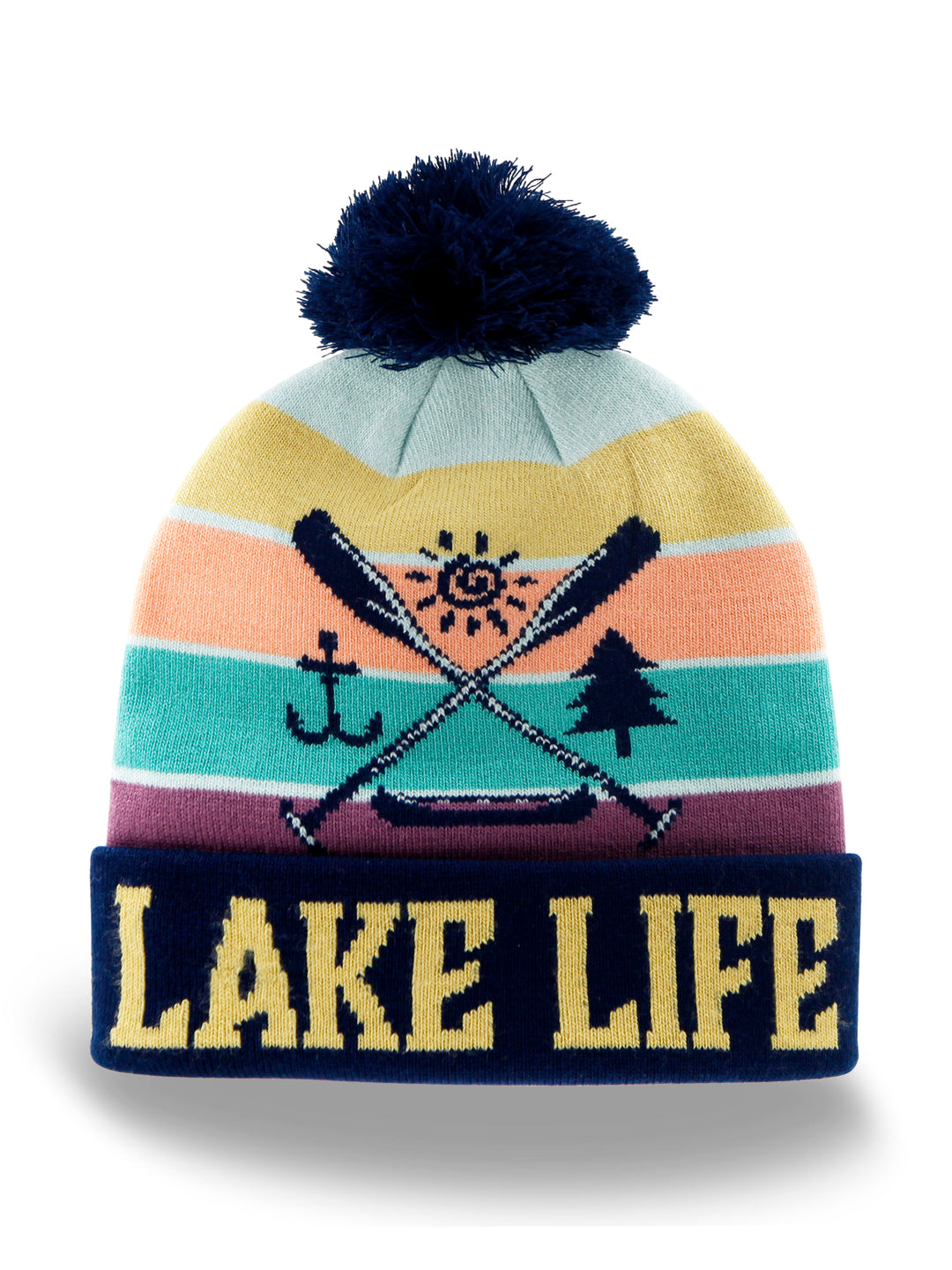Lake Life Knit Beanie Winter Hat with Pom Pom Outdoor Canoe Adventure Camping Style