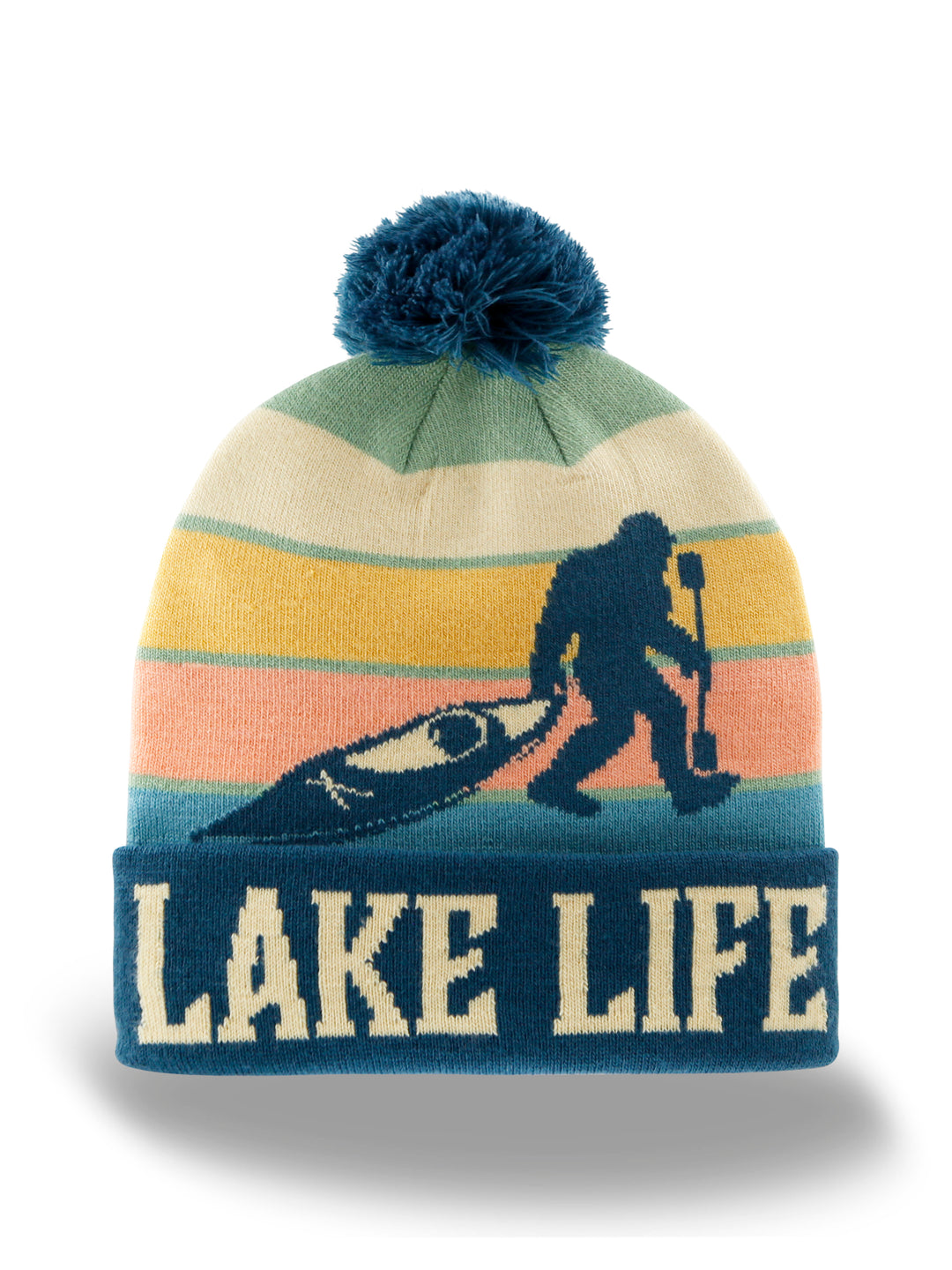 Lake Life Knit Beanie Hat with Pom | Winter Outdoor Kayaking Canoeing Adventure Cap