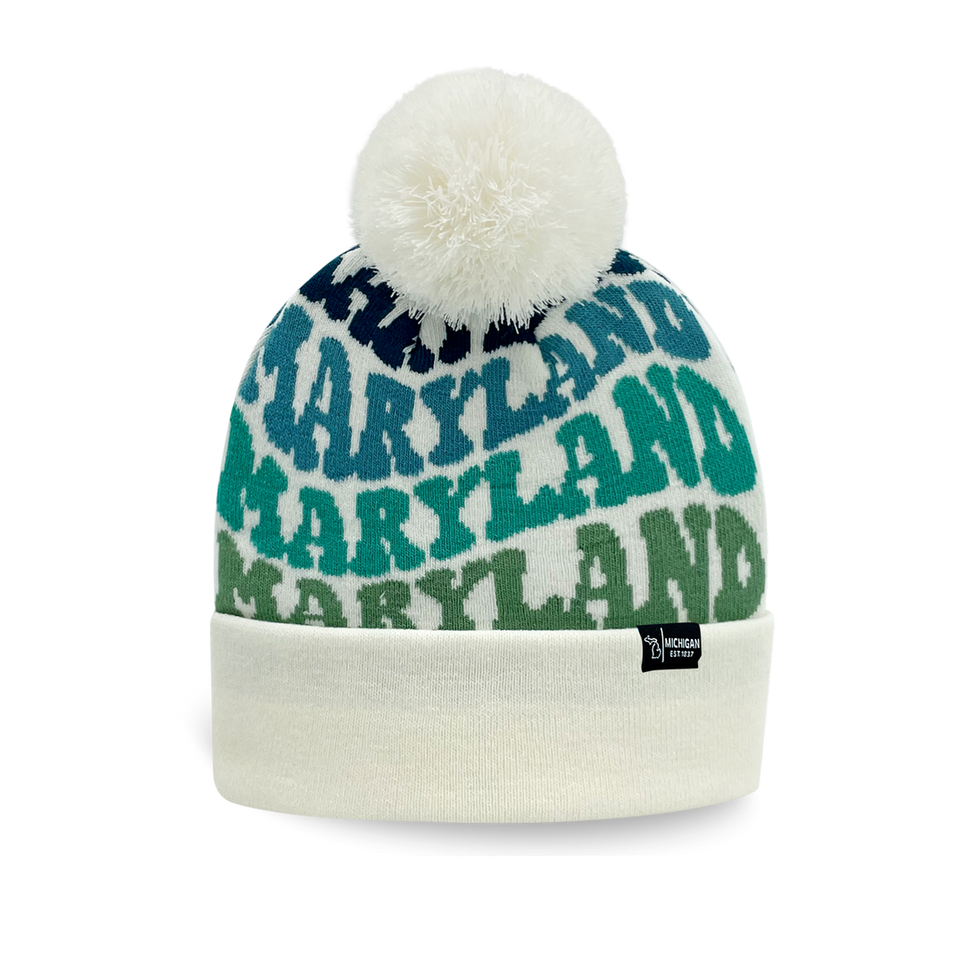 MARYLAND Colorful Knit Pom Pom Beanie - Warm Retro Winter Hat