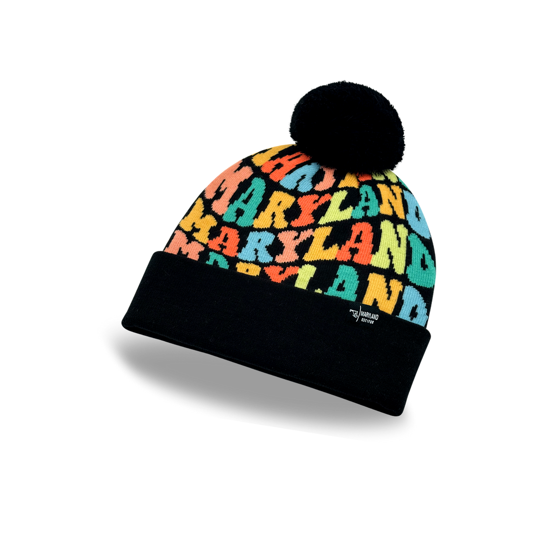 MARYLAND Colorful Knit Pom Pom Beanie - Warm Retro Winter Hat