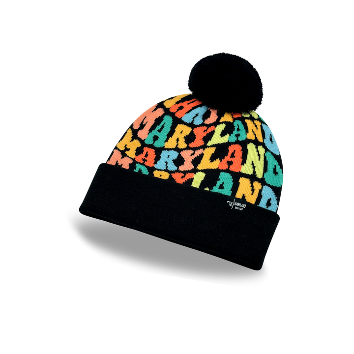 MARYLAND Colorful Knit Pom Pom Beanie - Warm Retro Winter Hat