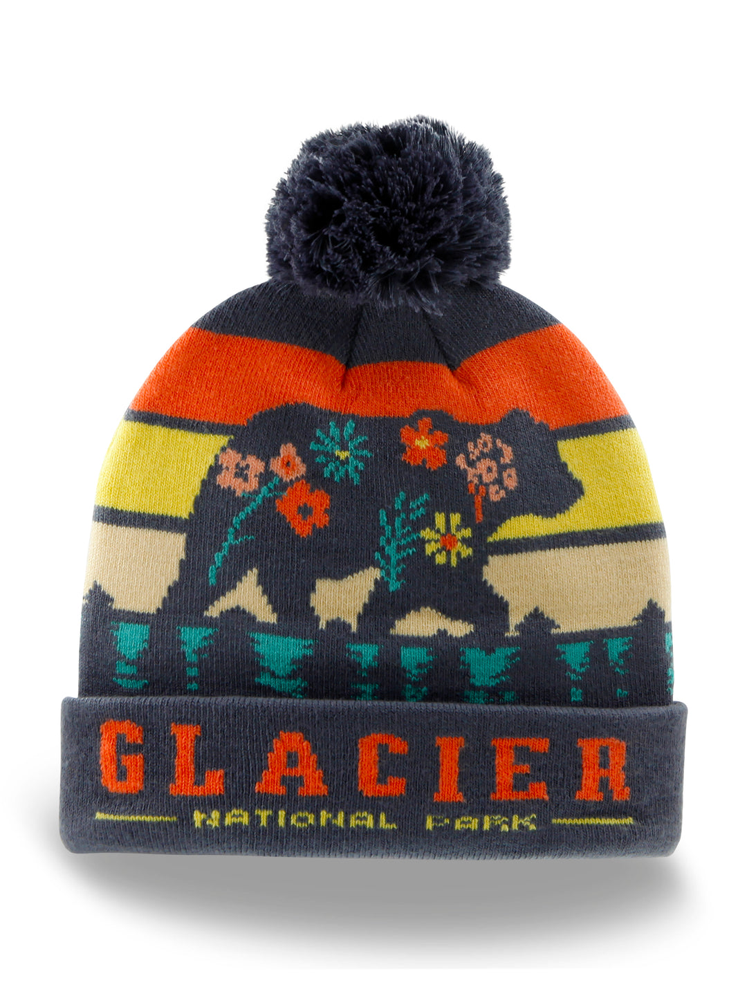 Glacier National Park Beanie Hat with Pom | Winter Knit Bear Design Hiking Gift