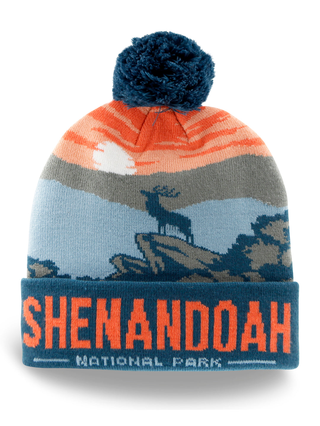 Shenandoah National Park Beanie with Deer Design, Pom Pom Knit Hat for Outdoors